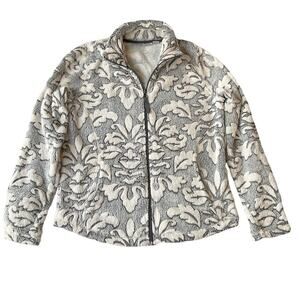 Jason Maxwell Women Jacket Size PS Gray Floral Fleece Long Sleeve Full Zip